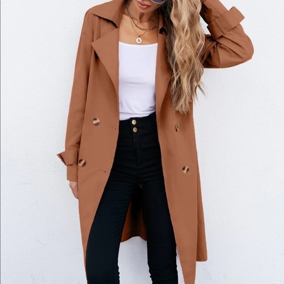 Brown lapel collar light weight trench coat - Picture 4 of 6